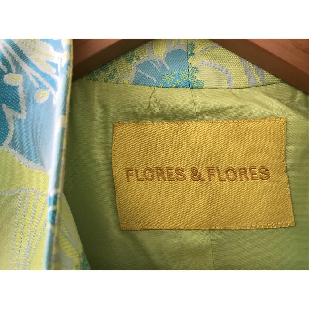 Flores Flores Blue Green Asian Chinese Style Floral Open Jacket Blazer 10 40" - Picture 3 of 8